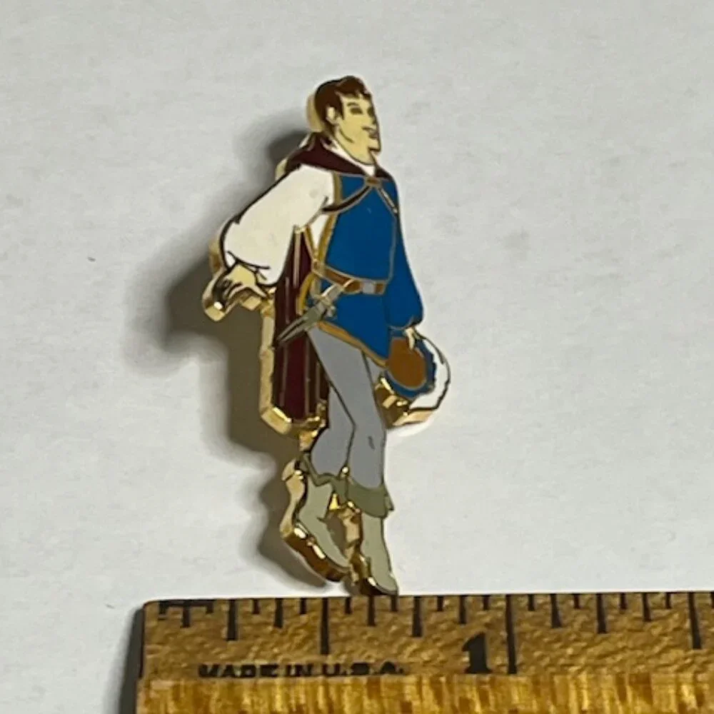 Disney Prince Charming Snow White Lapel Hat Vest Pin Gold Tone 1.75